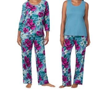 Midnight by Carole Hochman Floral Pajama Set in Blue and Pink Size M